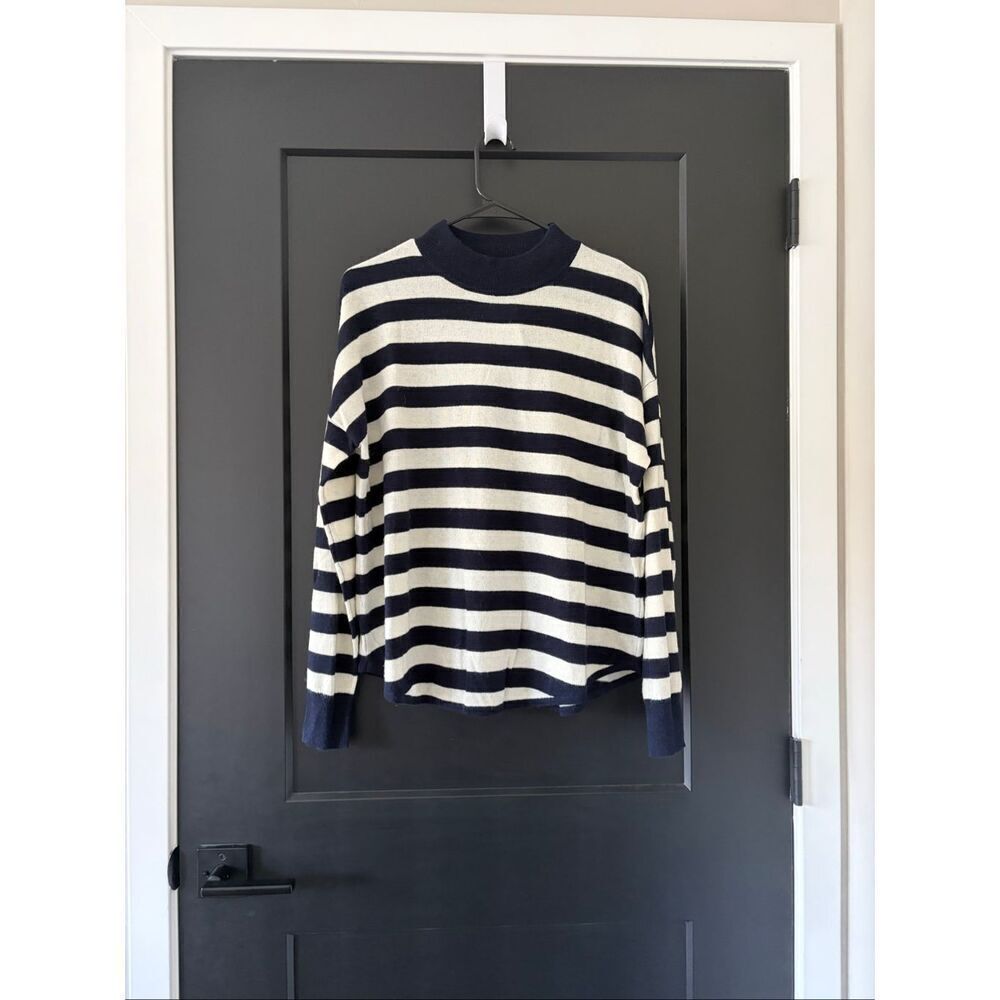 NWT Madewell Ashbury Kelsey Striped Mockneck Sweater Dark Indigo Wool Alpaca M